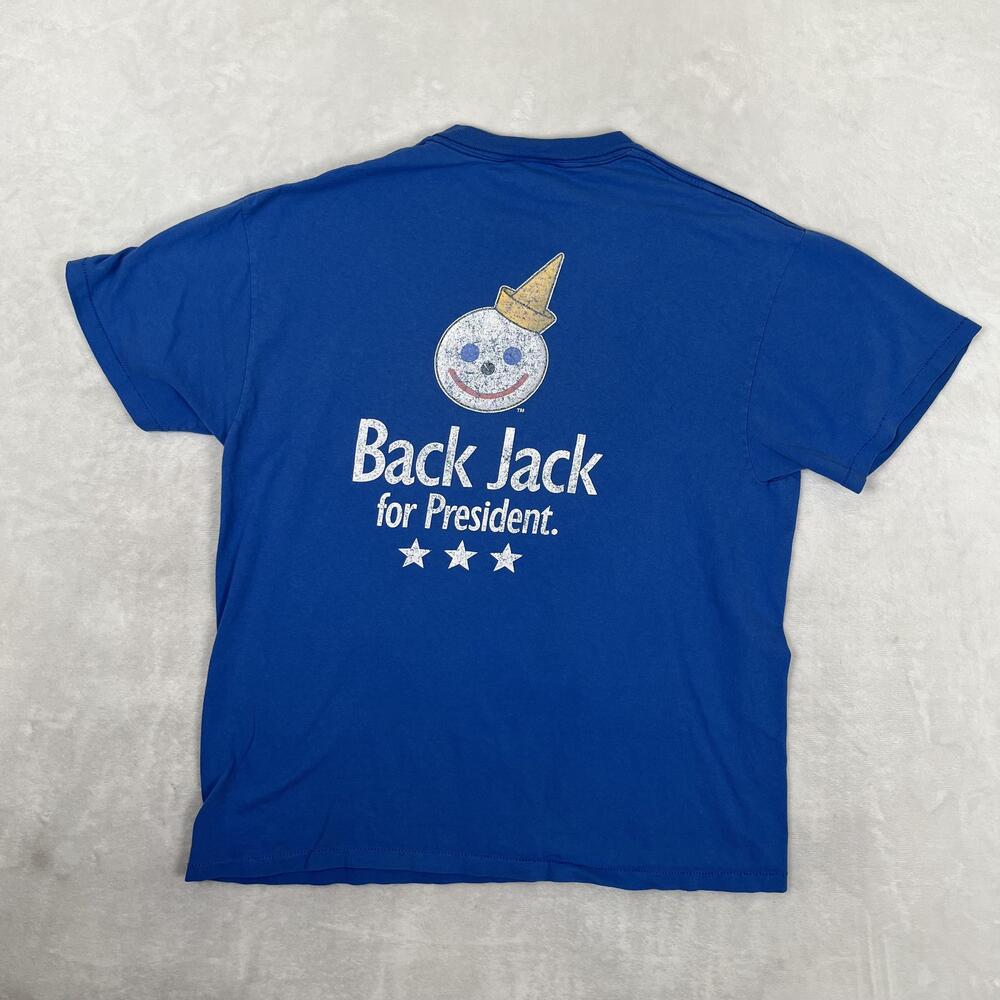 Vintage Jack In The Box T-Shirt Mens Large Blue Back Jack President Promo